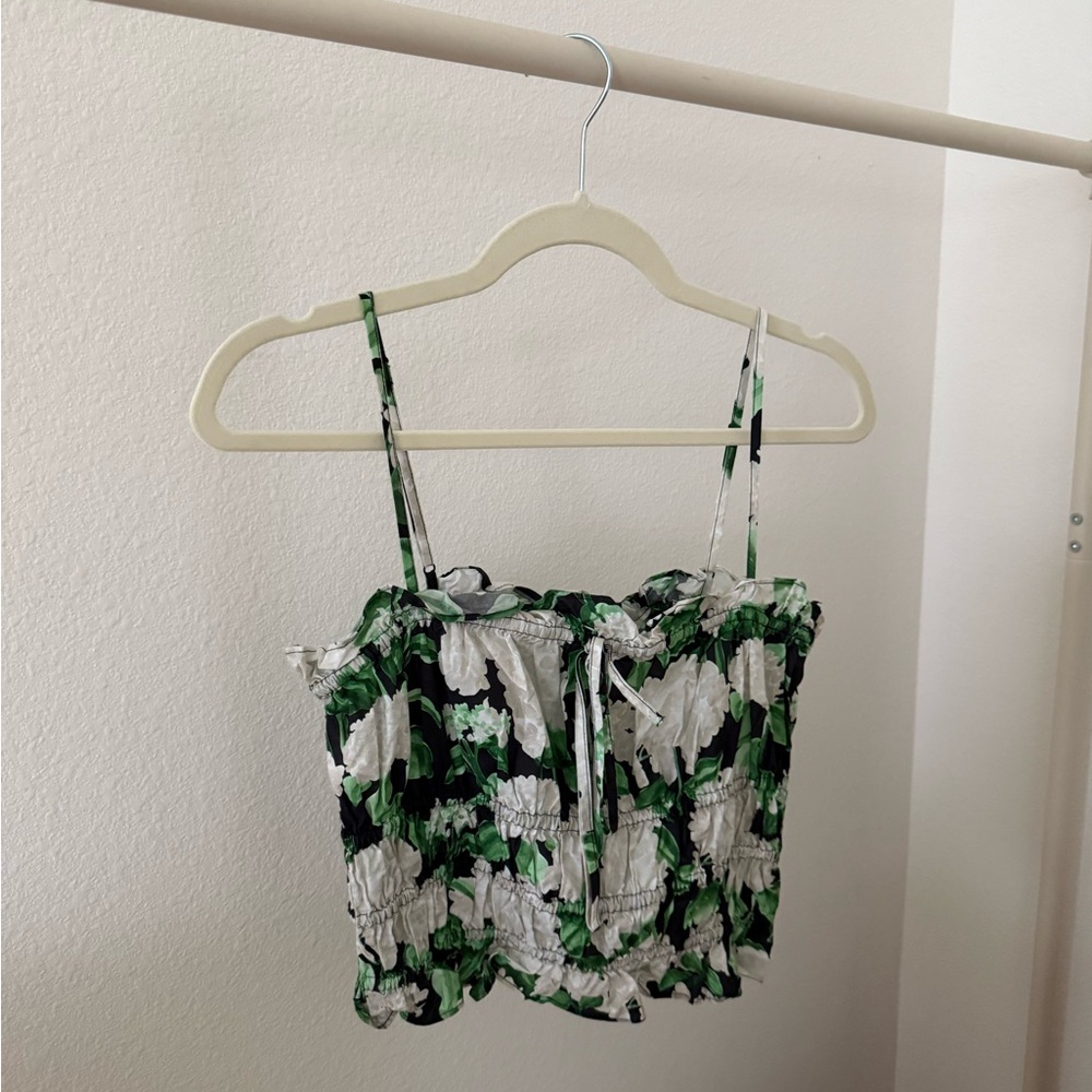 Hill House Green and White Smocked Camisole Top